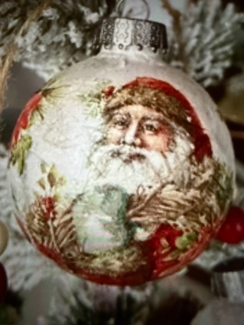 St Nicolas Christmas Ornament, Handmade Toile Decoupage